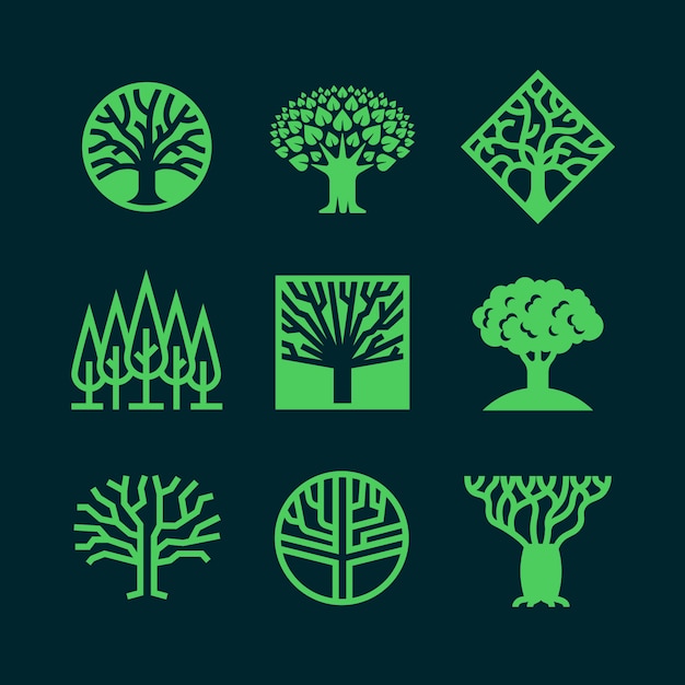 Vector abstract green tree logos.