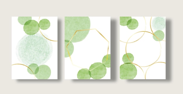 Abstract green watercolor polka dot background greeting card watercolor bubbles gold circle frame