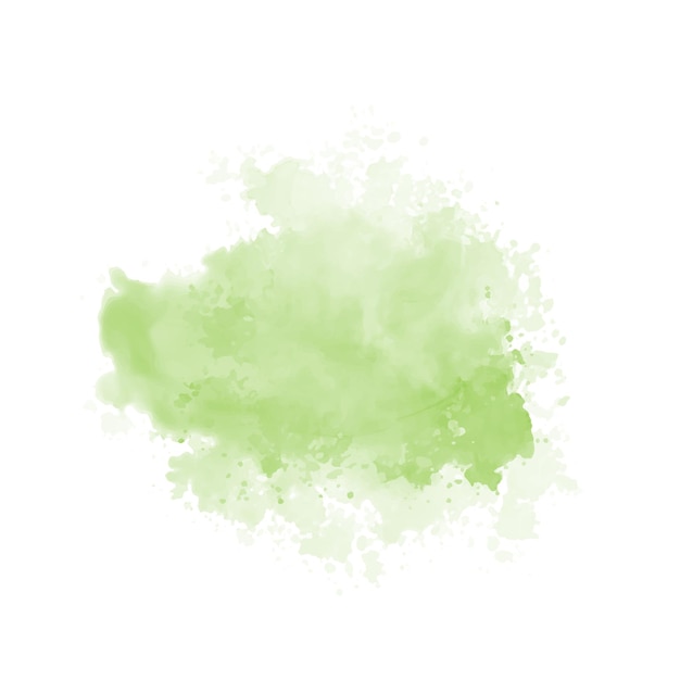 Abstract green watercolor water splash on a white background. Vector watercolour texture in salad color. Ink paint brush stain. Green splatter spot. Watercolor pastel splash