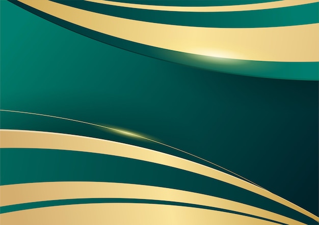 Abstract green wave background vector. luxury green background combine with glowing golden lines. overlap layer textured background