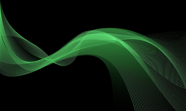 ベクトル 抽象的な緑色の波曲線 線 ライト ダイナミックな動き 黒 未来主義的な技術 背景ベクトル