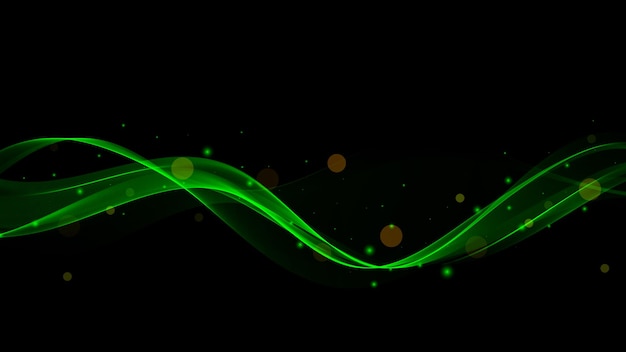 Vector abstract green wave with highlights on a black background