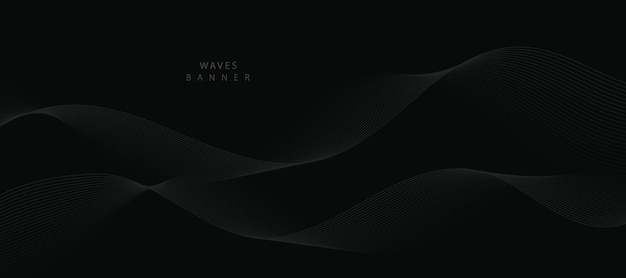 Abstract grey wavy lines on a black background Vector modern black background template