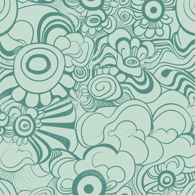 Abstract groovy elements in trendy psychedelic style seamless vector pattern