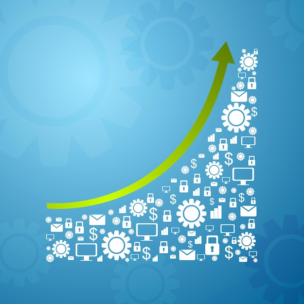 Vector abstract growing graph arrow with communication icons. vector design