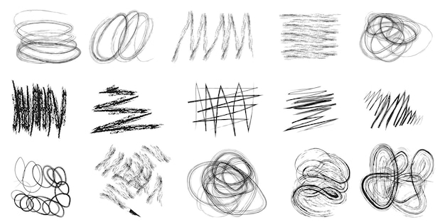 Vector abstract grunge charcoal scribble stripes handdrawn doodle bold shapes chalk crayon or marker doodle rouge freehand scratches vector illustration of lines waves arrows squiggles by brushstroke