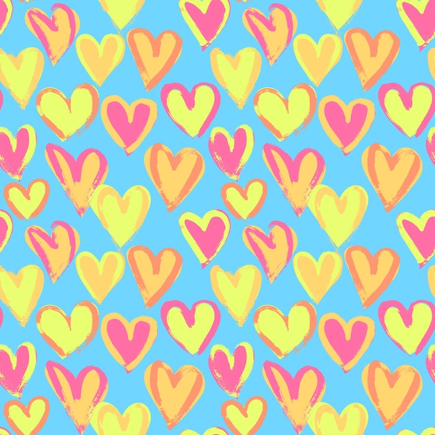 Abstract grunge dry brush pastel heart seamless vector pattern