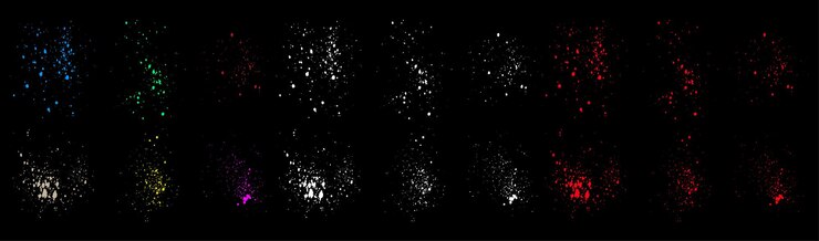 Vector abstract grunge set of colorful blood splatter brush stroke background banner