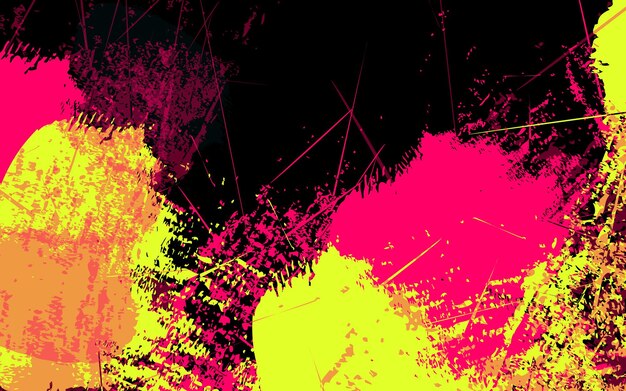 Vettore abstract grunge texture splash vernice sfondo nero, rosa e giallo