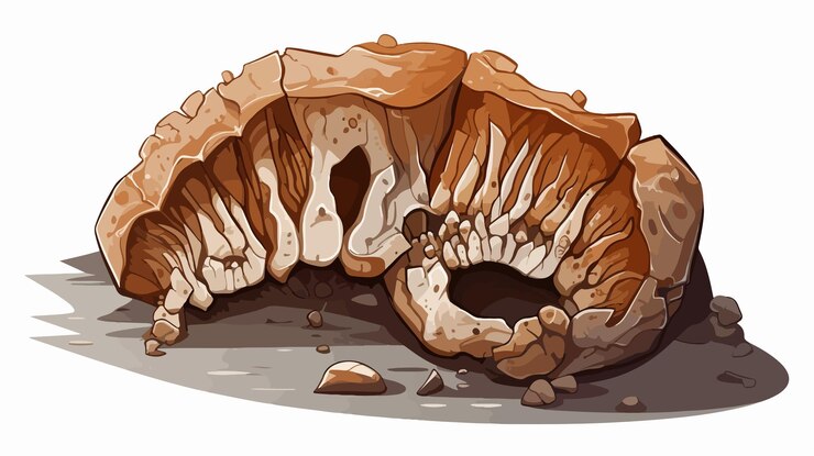Vector abstract grunge textured cartoon illustration of ancient fossil