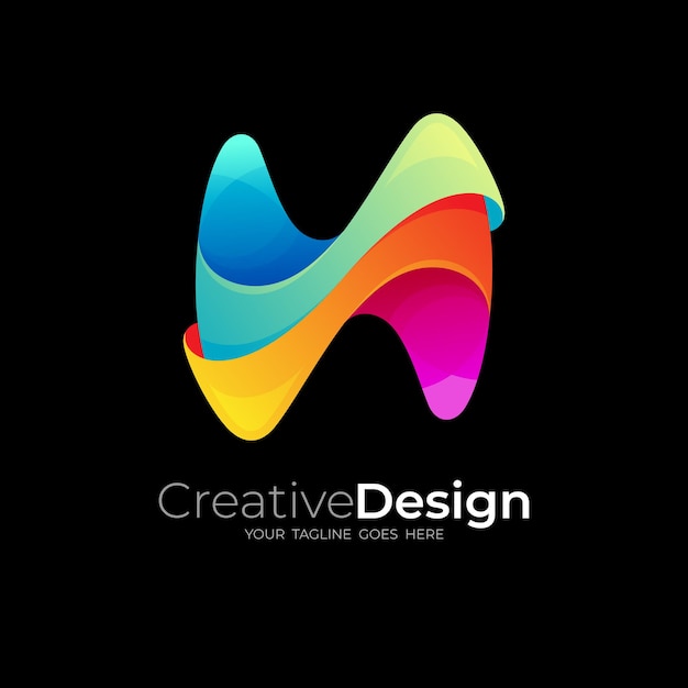 Abstract H-logo met kleurrijke ontwerpillustratie, 3d pictogrammen