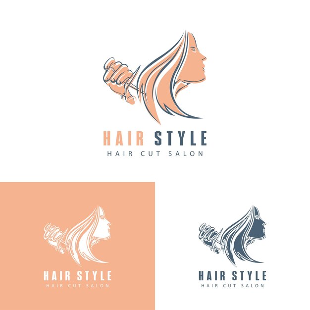 抽象的なヘアサロン ロゴ デザイン テンプレート 美しいヘアスタイル サイン