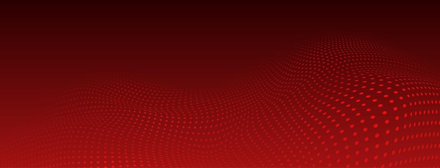 Abstract halftone background with curved surface made of small dots in red colors