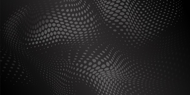 黒い色のドットで作られた波状の表面を持つ抽象的なハーフトーンの背景