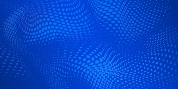 Abstract halftone background with wavy surface made of dots in blue colors