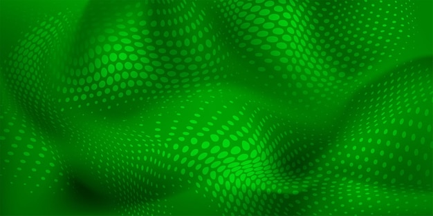 Abstract halftone background with wavy surface made of dots in green colors
