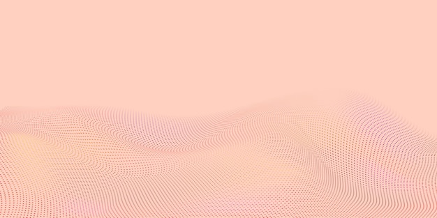 Abstract halftone background with wavy surface made of dots in pink and beige colors