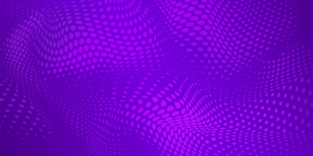 Abstract halftone background with wavy surface made of dots in purple colors