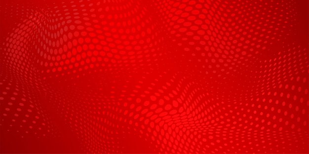 Abstract halftone background with wavy surface made of dots in red colors