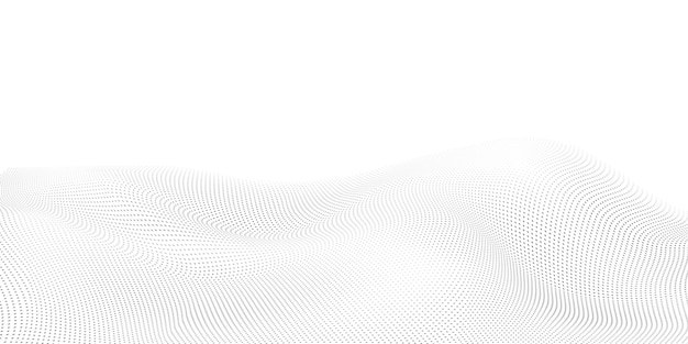 Abstract halftone background with wavy surface made of gray dots on white