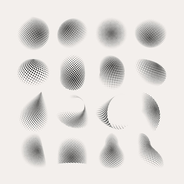 Vector abstract halftone circle pattern elements collection