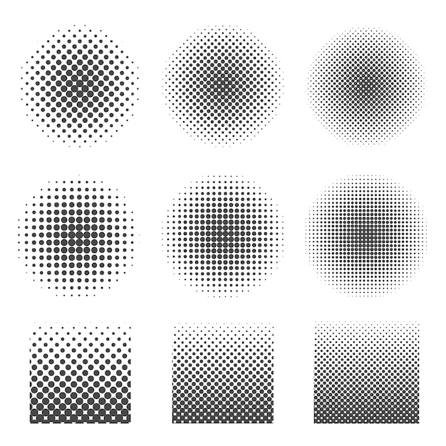 Abstract halftone set of circles and square. 