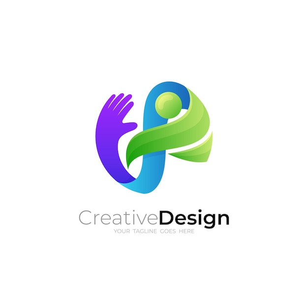 Abstract hand care logo with human community logo template charity