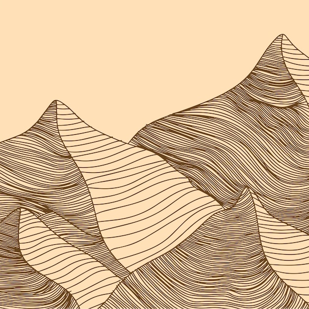 Абстрактная рука рисует гору в пастельных тонах из линии. Векторная иллюстрация.