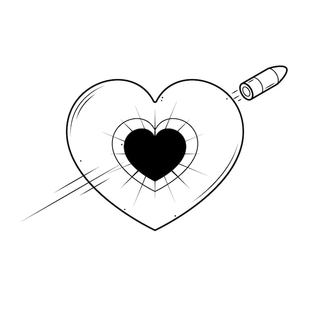 Abstract hand drawn the bullet went through the heart doodle concept vector design outline style