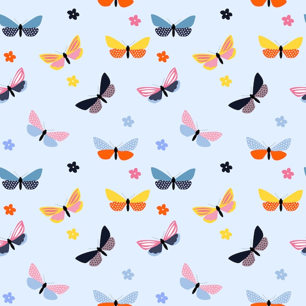 Vector abstract hand drawn butterfly seamless pattern.  illustration