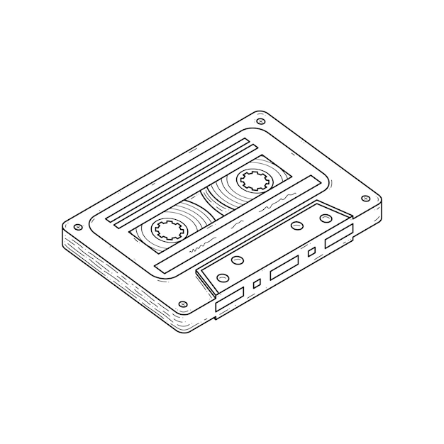 Abstract Hand Drawn Classic Tape Old Cassette Doodle Concept Vector Design Outline Style