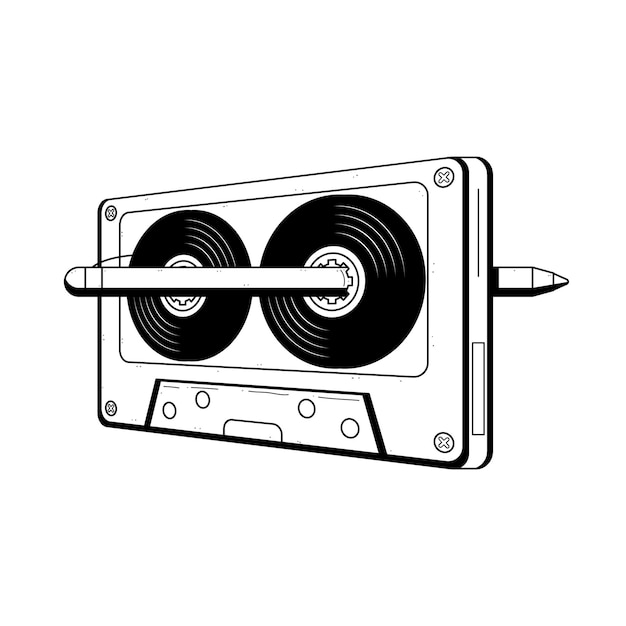 Vector abstract hand drawn classic tape old cassette doodle concept vector design outline style