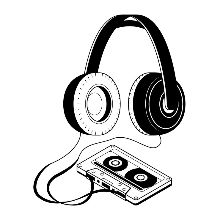 Vector 抽象的な手描きのクラシック テープ古いカセット落書きコンセプト ベクトル デザイン アウトライン スタイル