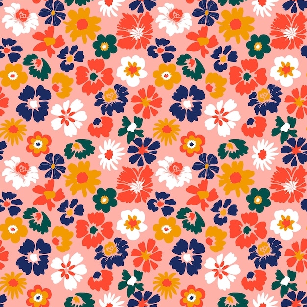 abstract hand drawn colorful funky bold flower seamless pattern doodle