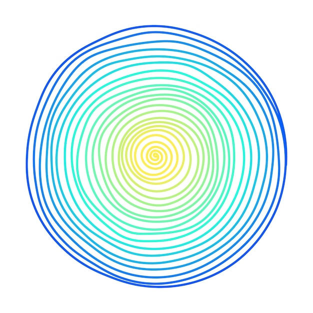 색 배경에 노란색에서 파란색으로 졸업하는 색의 회전 모양의 추상적인 손으로 그린 터