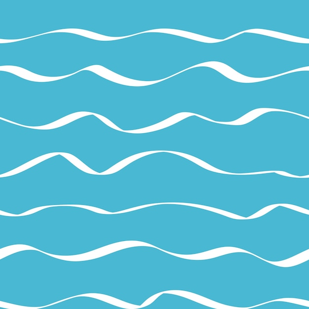 Abstract hand drawn doodle sea waves vector seamless pattern blue background and white waves ideal for products related to the sea water swimming pools spa baby products fabric printing wallpapers