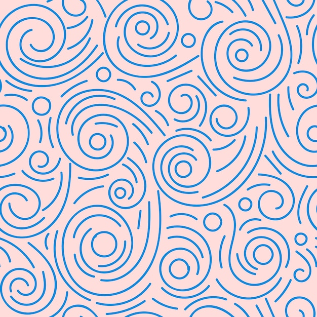 벡터 추상 손으로 그린 낙서 얇은 선 물결 모양의 완벽 한 패턴입니다. 곱슬 선형 지저분한 배경입니다.