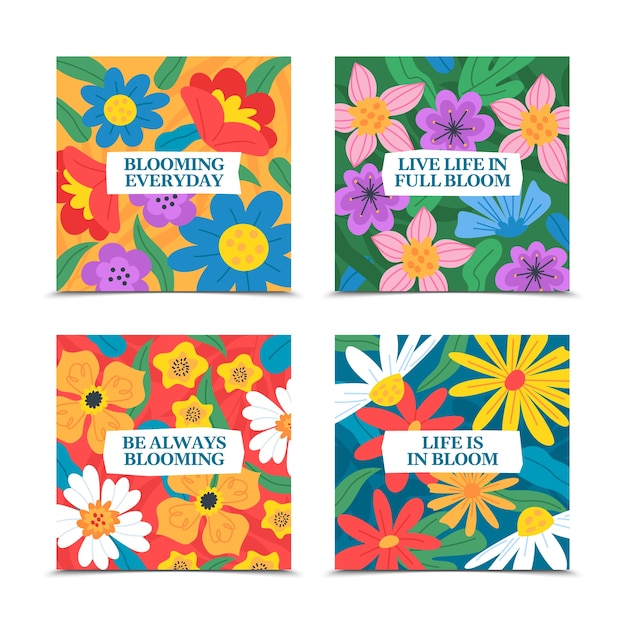 abstract hand drawn flowers card set