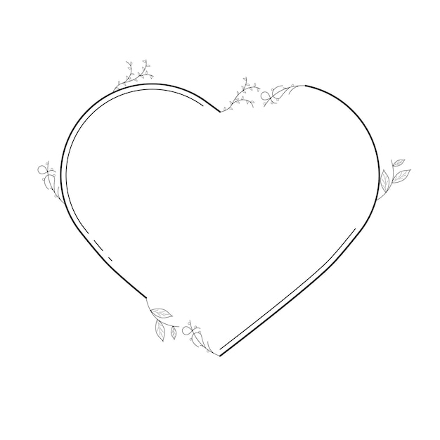 abstract hand drawn frame heart with plants doodle 14 february holiday concept vector design outline