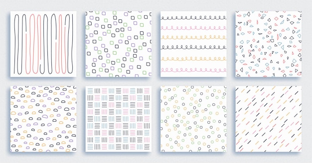 Abstract hand drawn geometric simple minimalist seamless patterns set