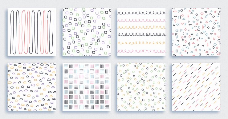 Abstract hand drawn geometric simple minimalist seamless patterns set