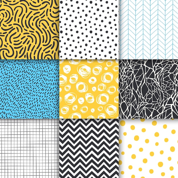 Abstract hand drawn geometric simple minimalistic seamless patterns set