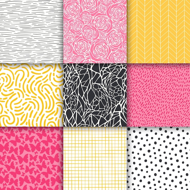 Abstract hand drawn geometric simple minimalistic seamless patterns set