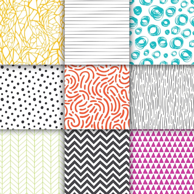Vector abstract hand drawn geometric simple minimalistic seamless patterns set