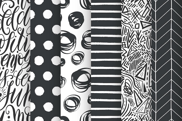 Abstract hand drawn geometric simple minimalistic seamless patterns set