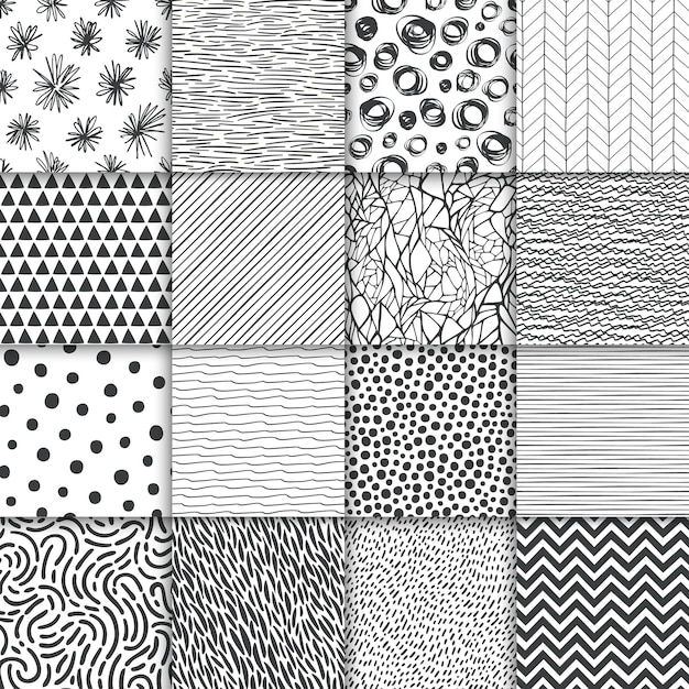 Abstract hand drawn geometric simple minimalistic seamless patterns set