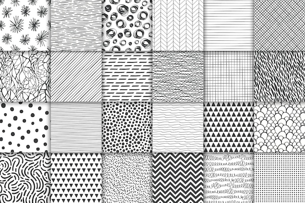 Abstract hand drawn geometric simple minimalistic seamless patterns set