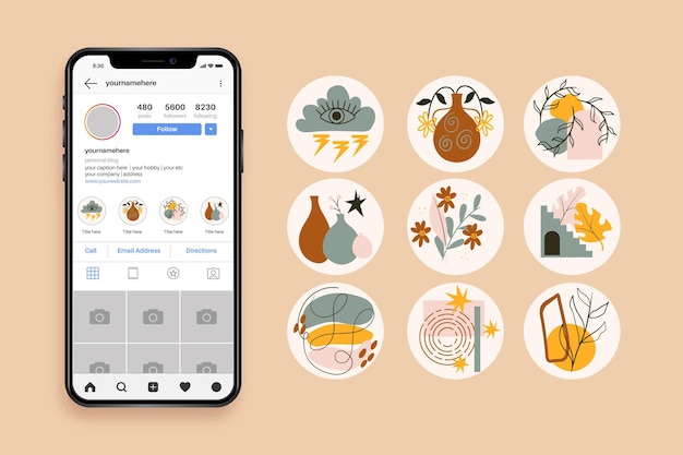 Vector abstract hand drawn instagram highlights collection