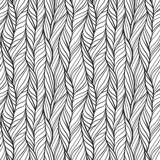 Abstract hand drawn seamless pattern with wavy lines and braids.  tile with doodle monochrome ornate with curly stripes, endless knit fabric print