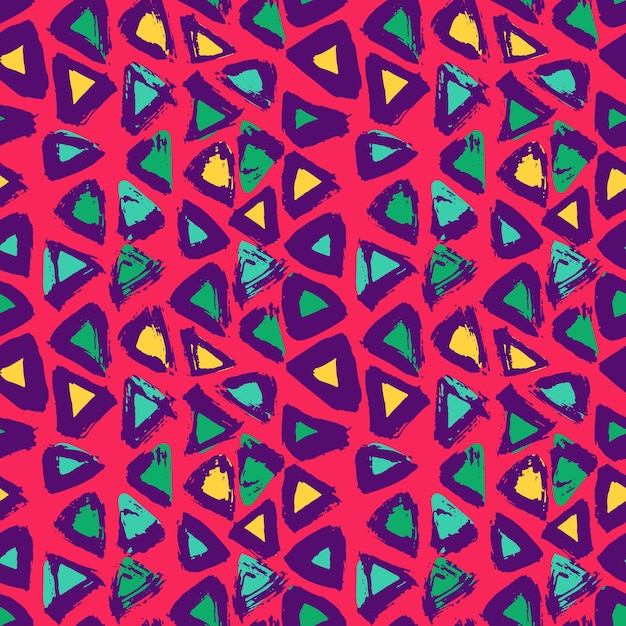 Abstract hand drawn seamless vector dry brush triangles pattern